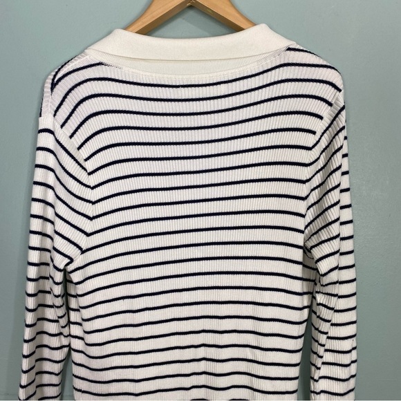 Abercrombie & Fitch Striped Blue White Collared Long Sleeve Midi Dress XL - Picture 4 of 9